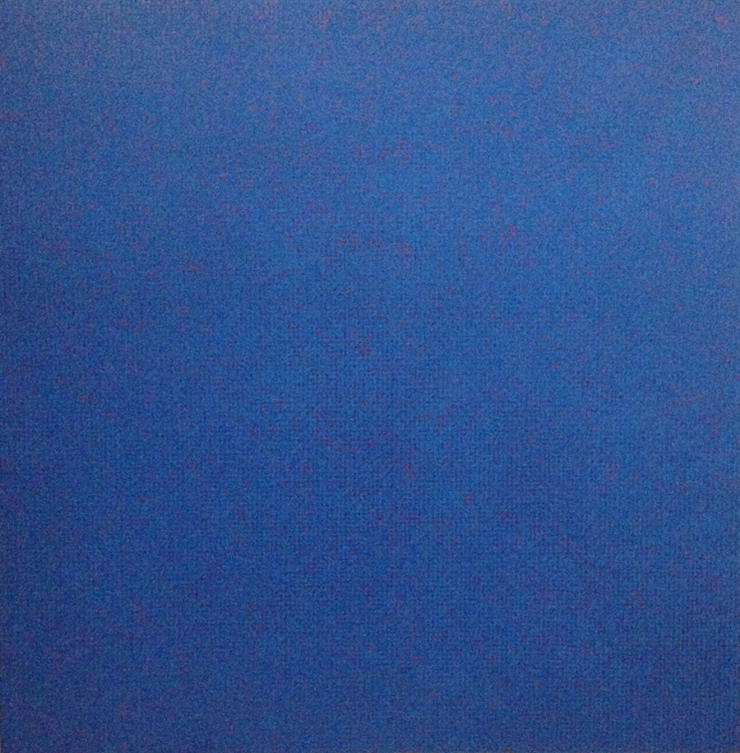 100.000 gotas, rojo sobre azul. Sobre lienzo de 200 x 200 cm